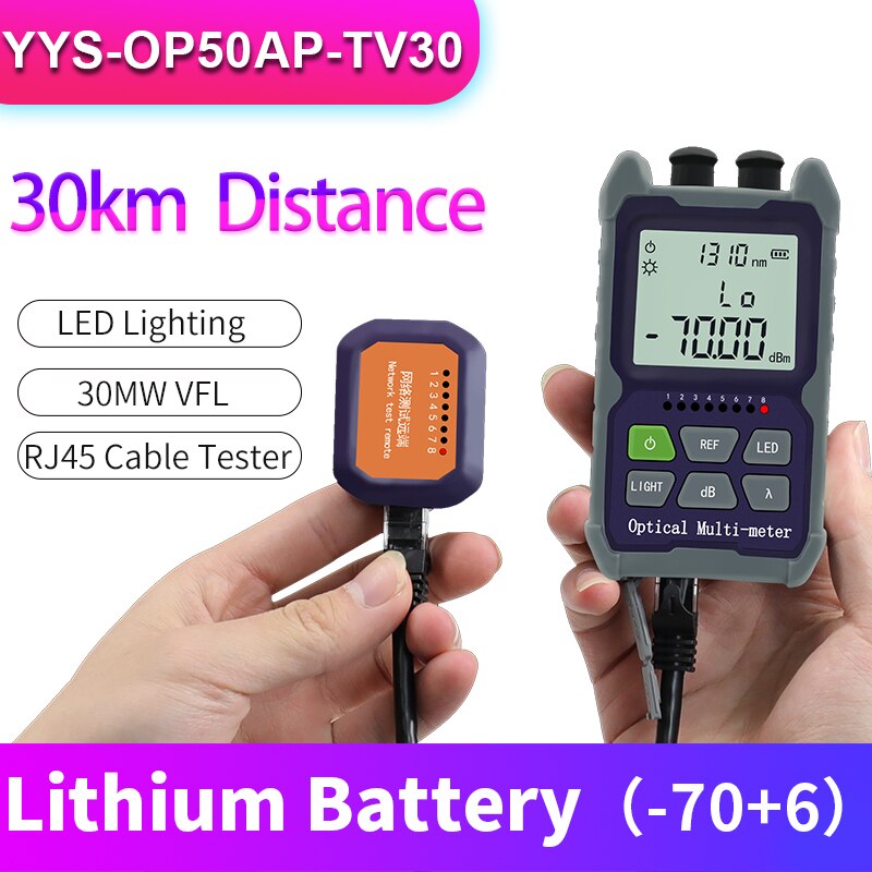 YOUYSI Mini 4 in 1 Optical Power Meter Visual Fault Locator Network Cable Test optical fiber tester 5km 15km 30KMVFL: YYS-OP50AP-TV30