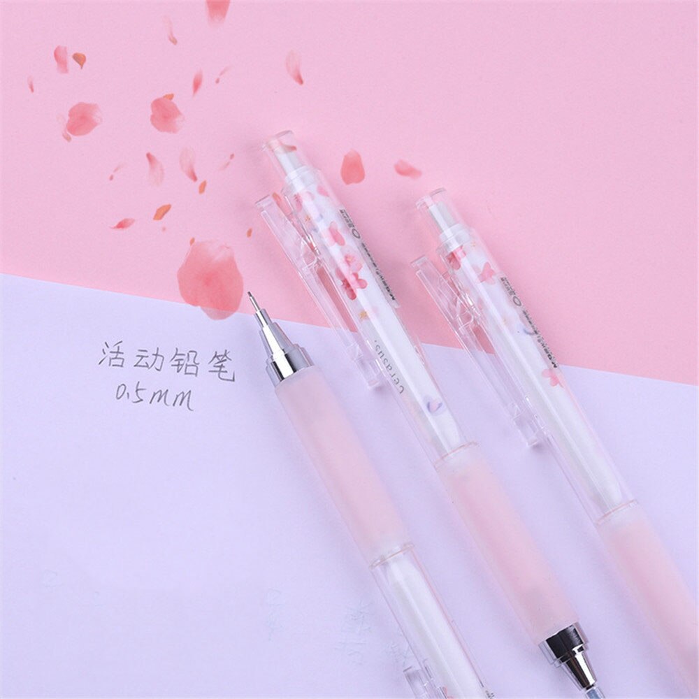 Cute Pink Cherry Blossoms Mechanical Pencils Kawaii Sakuara 0.5mm Automatic Pencils School Stationery Press Pens for Kids