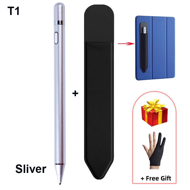 Universell aktiv stylus berøringspenn for nettbrett tegning android mobiltelefon for epleblyant 1 2 ipad penn for xaiomi lenovo huawei: Sliver add holder