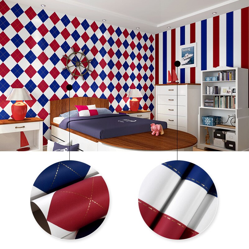 Papier peint Style américain européen garçons européens chambre pour enfants chambre rouge bleu diamant géométrique Style britannique papier peint