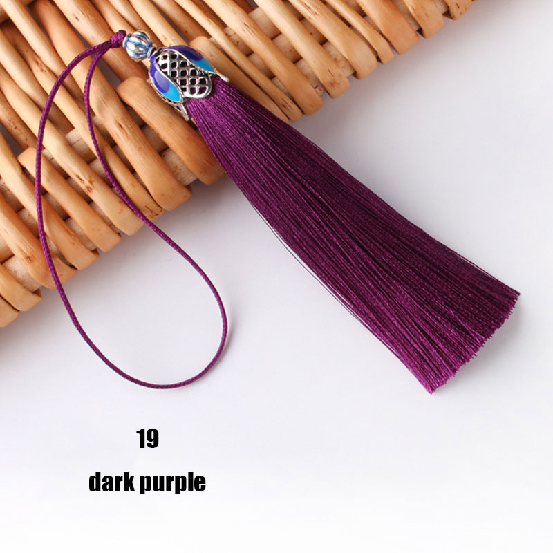 Pincel de flecos de seda, accesorio colgante para la fabricación de joyas DIY, borla de satén de seda, artesanía hecha a mano, suministro, 5/10 piezas, 8cm: 10PCS / 19 dark purple
