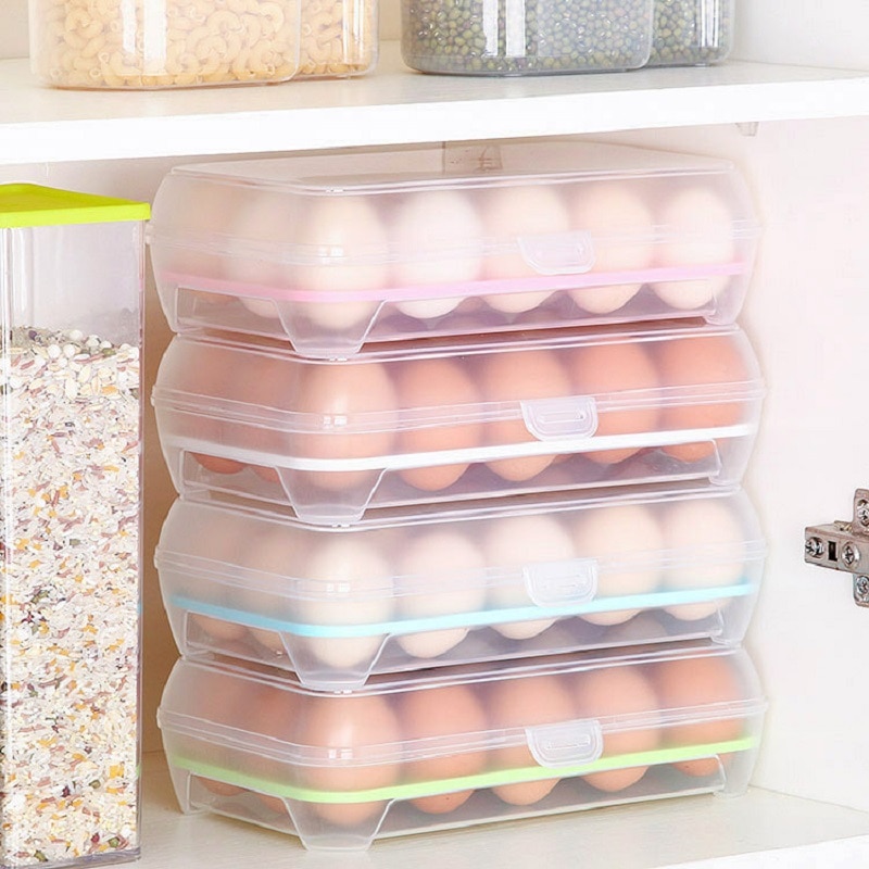 3 Pcs Egg Storage Box Egg Tray containers Kitchen Refrigerator 15 Grids Eggs Plastic Dispenser Airtight Fresh Preservation