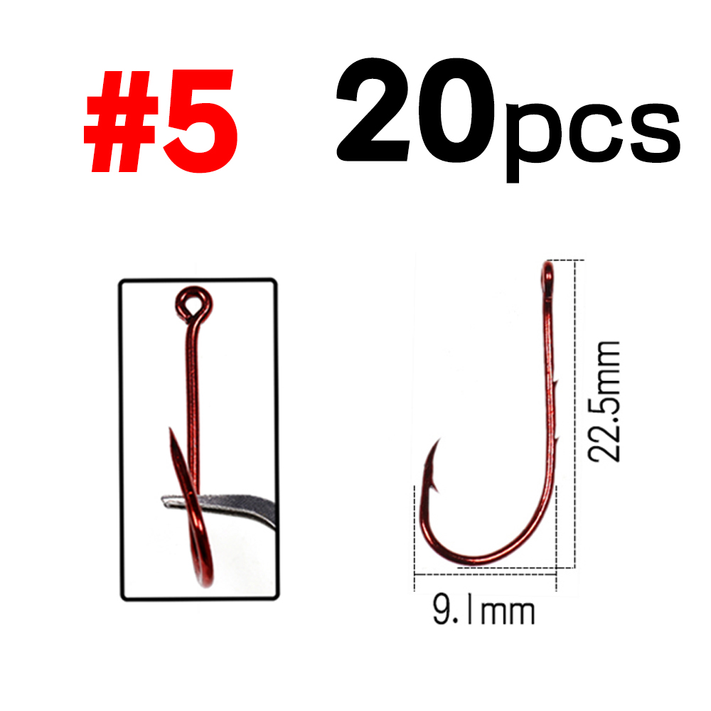 Elllv 20PCS Red Baitholder Fishing Hook Offset Narrow Bait Hook #14 - 5/0 Double Barbs High Carbon Steel Fish Hooks: 20pcs size 5