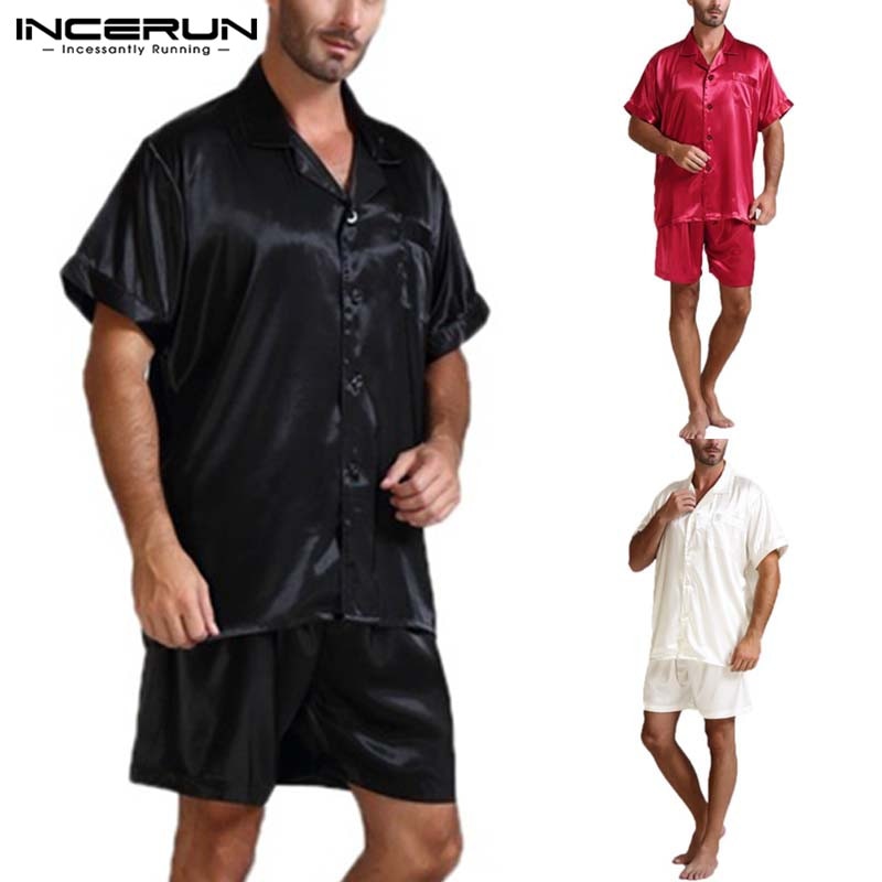 Herre silke satin pyjamas sæt blødt nattøj silke kortærmede toppe shorts herre pyjamas hjemmetøj jakkesæt sommer plus størrelse 5xl