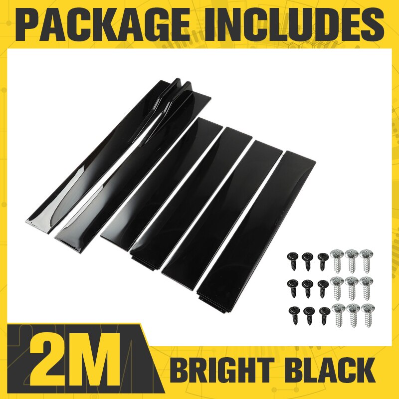 6PCS 2m/2.2m Universal Side Skirts Extension Rocker Panels Lip Splitters Bumper Car Styling For BWM Benz For Toyota Tesla For VW: 2m Bright Black