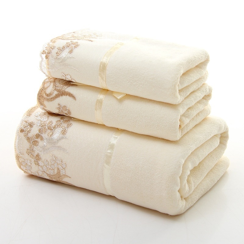 Juego De 3 unids/set De Toallas De baño con borde De encaje bordado para la cara, Toallas De microfibra, decoración De toalls Juegos absorbentes, baño De boda