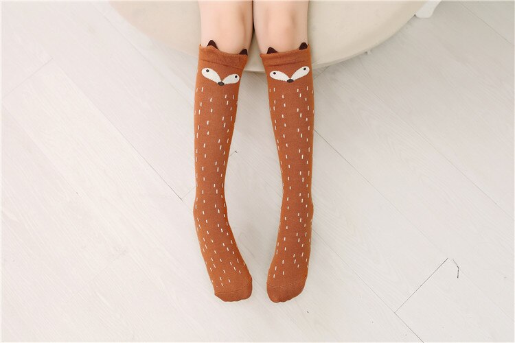 Chaussettes en coton pour enfants | Chaussettes montantes aux genoux avec oreilles de chat de dessin animé pour bébés filles, chauffantes les jambes,: brown