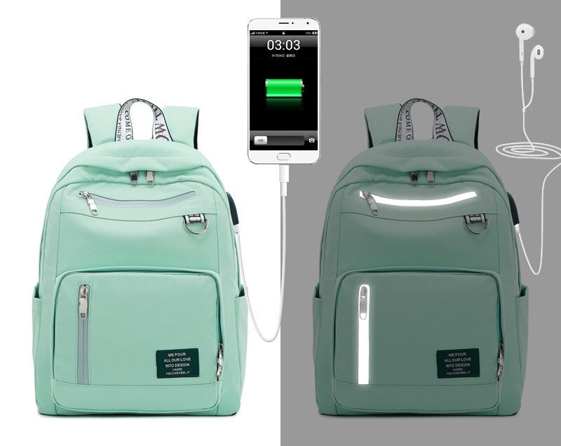 Atinfor Usb Opladen Waterdichte Rugzak Vrouwen Anti Diefstal Reflectivetravel Bagpack Laptop School Boekentas Voor Tiener Meisjes: green / 29.5x14.5x38.5cm