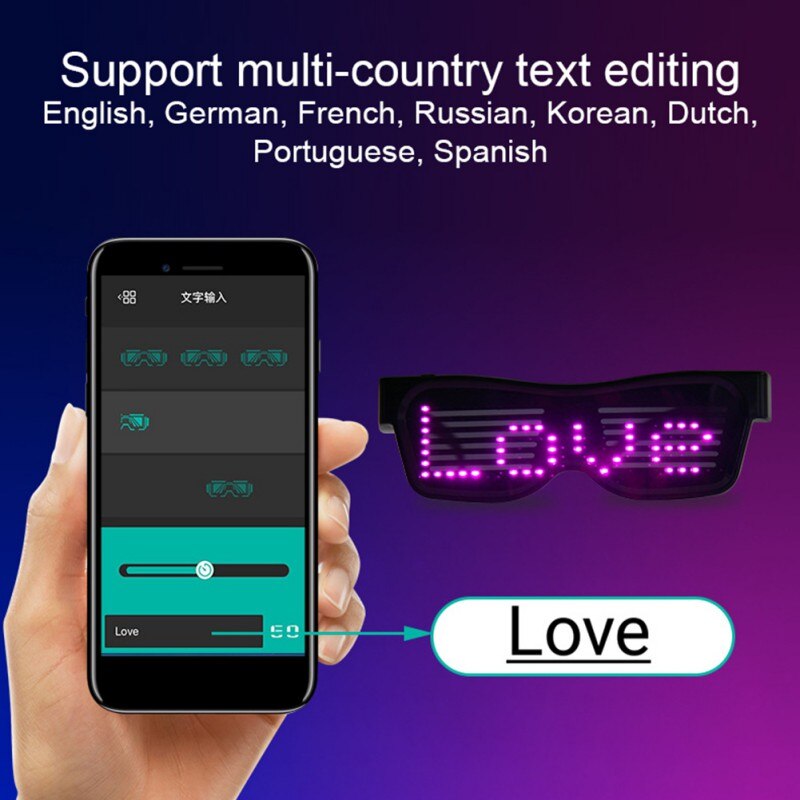 Magic Bluetooth Party Glasses Led Luminous USB Charging Glasses DIY Application Control Multi-language Flashing