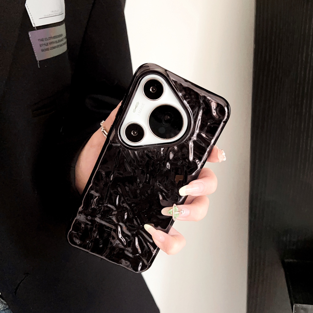 Coque de téléphone souple à plis 3D, étui noir brillant argenté pour Huawei P20 P30 P40 P50 P60 Mate 30 40 50 60 70 Pro Pura 70 80 Pro Plus