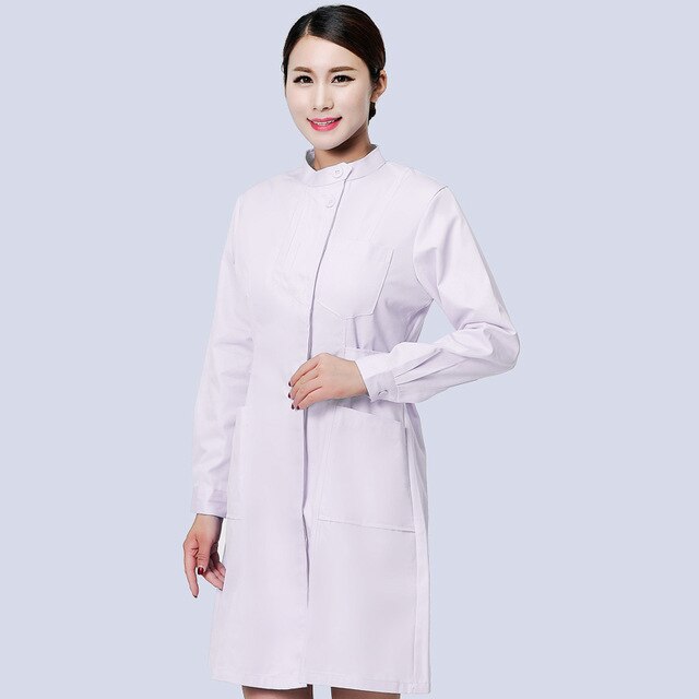 Enfermera verano ropa de trabajo de manga corta cuello redondo invierno de manga larga Hospital Médico farmacia belleza salón uniformes bata de laboratorio: White long sleeve / L