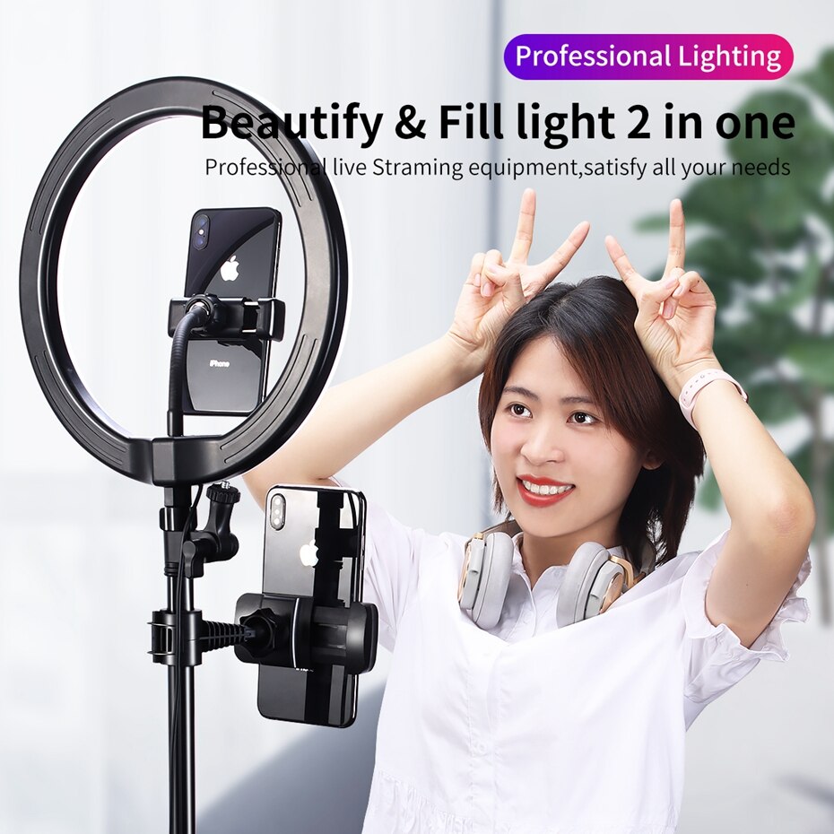 Justerbar 26cm led ring lys med stativ stativ 1.7m bærbar letvægts ledet kamera selfie lys ring telefonholder