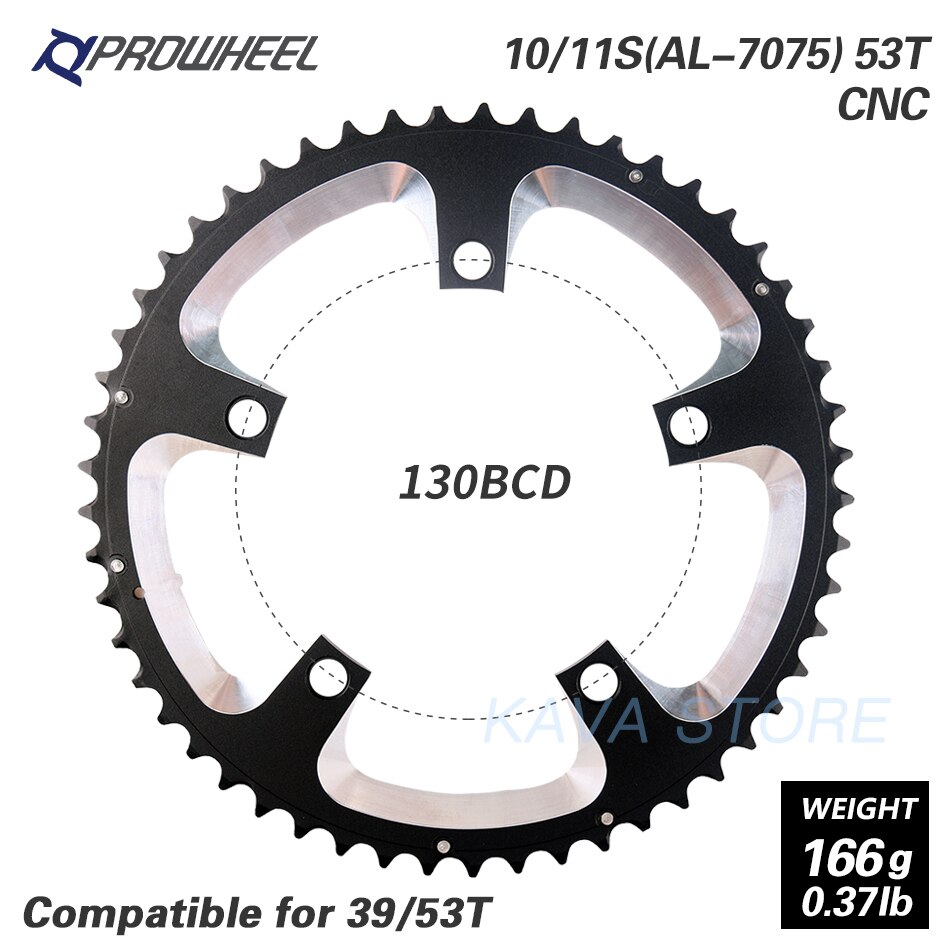 PROWHEEL route vélo plateau 110BCD 130BCD 34/39/50/53T pignon acier/alliage d'aluminium/AL-7075 CNC 8/9/10/11 vitesse chaîne: 5H 130BCD 53T AL7075