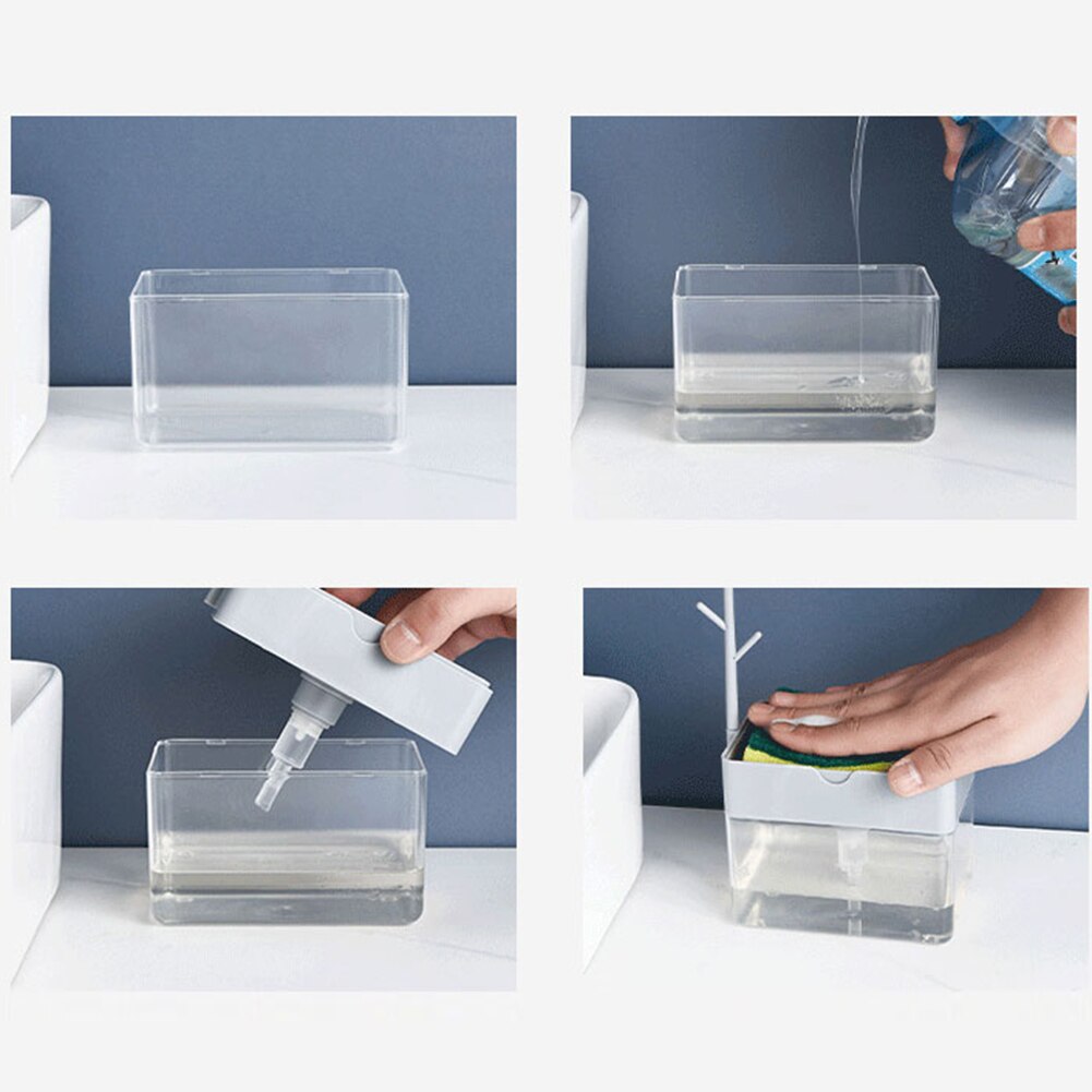 2 in 1 Kitchen Lotion Soap Dispenser Bathroom Refillable Sink Soap Dispenser Sponge Holder Towel Storage Rack tool