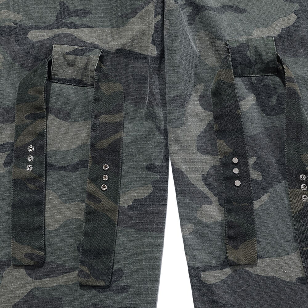 Aolamegs Flare Broek Mannen Camouflage Print Verstelbare Linten Broek Elastische Taille Retro Hip Hop High Street Streetwear