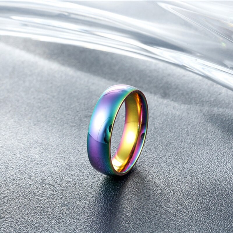 SHOUMAN 6mm Regenbogen Bunte Glatte Oberfläche Ringe für Frauen modisch Nette Edelstahl Hochzeit Bands Schmuck