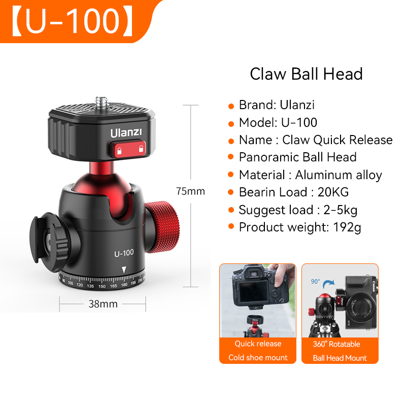 Ulanzi U-100 Klaue PD schnell Freisetzung Panorama Kugelkopf 1/4'' Basis Montieren Platte und Kalten Schuh Kugelkopf 2 in 1 für DSLR: Ursprünglich Titel