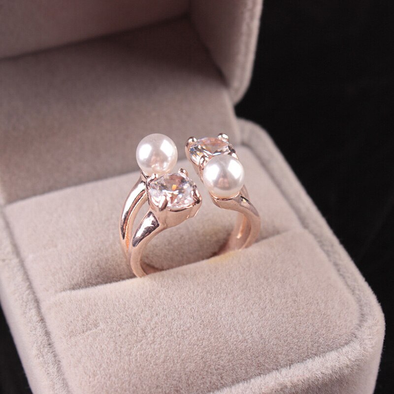 Korean Zirkon Perle Ringöffnung Ring Einstellbare Strass Graceful Chic Für Frauen Hochzeit OL Schmuck Neue