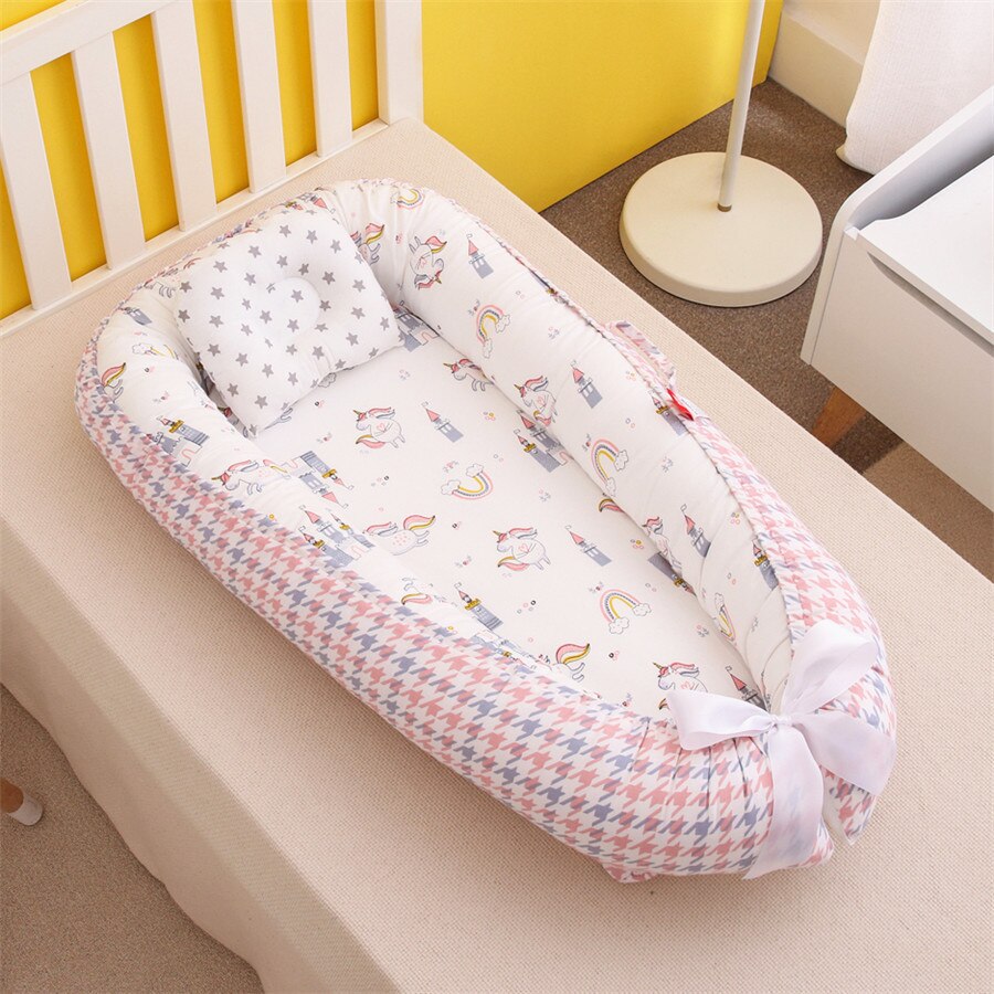 Mini berceau nordique Portable pour -né, impression de dessins animés, barrières de sommeil confortables dans le berceau pour Protection latérale, lit d&#39;enfant: 7