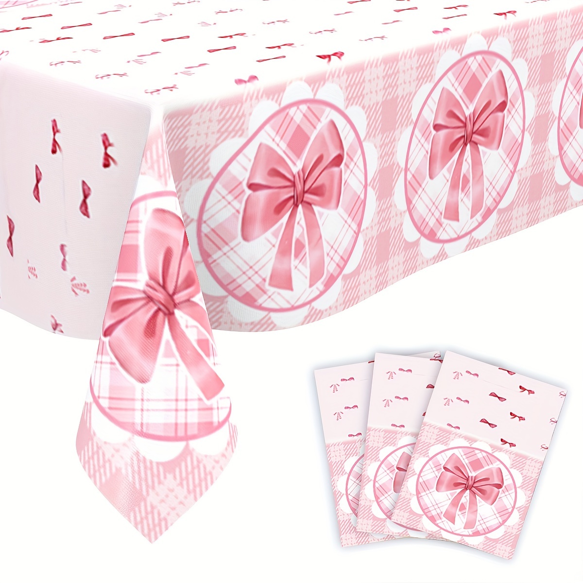 1/2/3pcs Roze Strik Party Wegwerp Tafelkleed Plastic Tafelkleed Voor Meisjes Vrouwen Verjaardag Bruiloft Vrijgezellenfeest decoratie