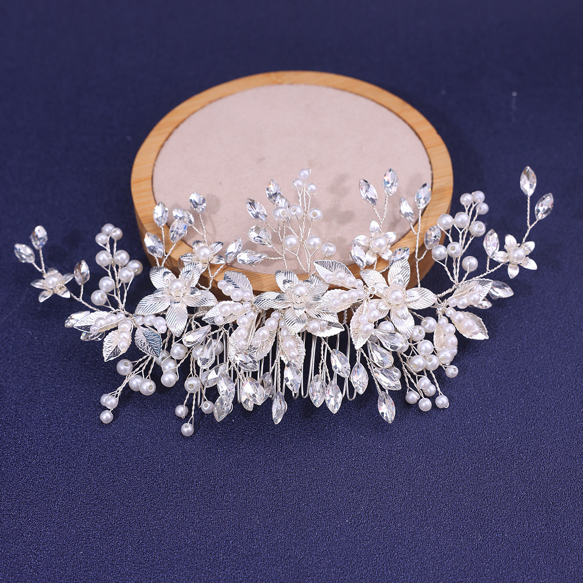 Peineta para el cabello hecha a mano con diamantes de imitación azules, diadema para mujer, Tiara, accesorios para el cabello, peines para el cabello de boda, adornos para la cabeza de boda: COLOR ORO ROSADO