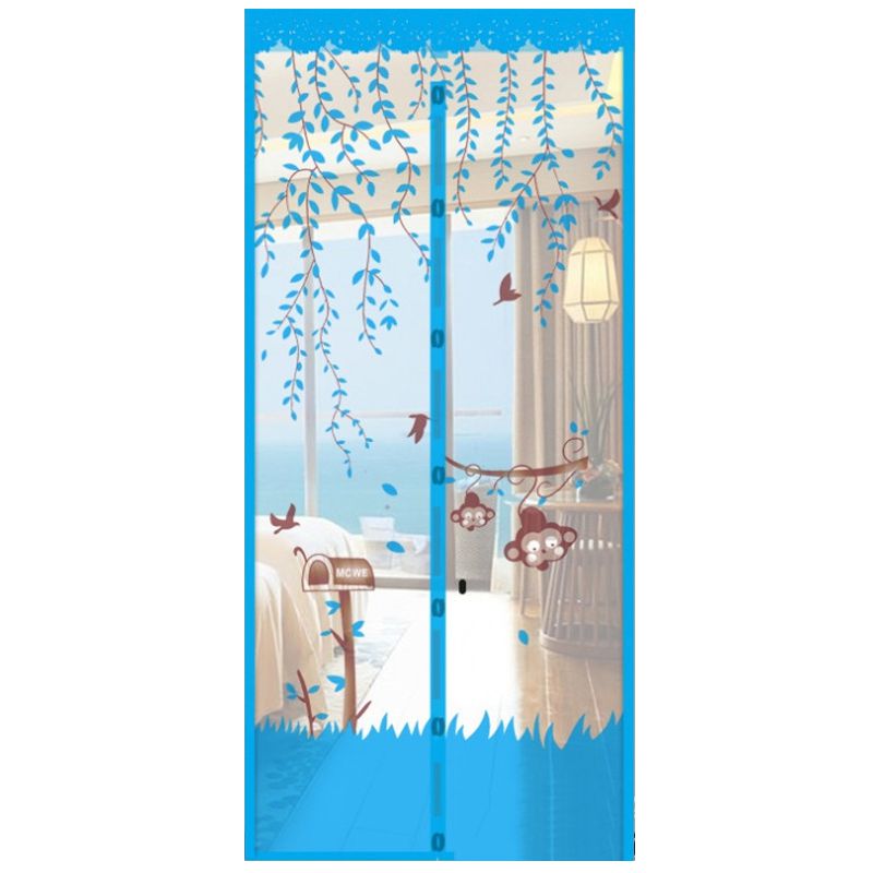 Mesh dør gardin magnetiske gardiner håndfri anti myg insekt flue bug gardin net automatisk lukning blomsterskærm køkken: Blå / 100 x 210cm