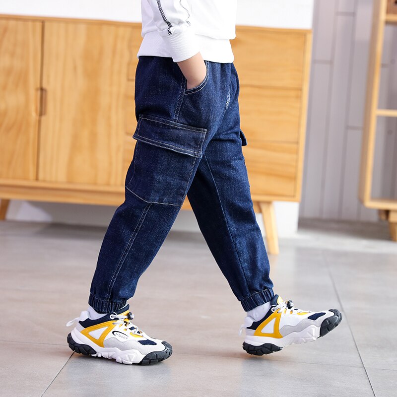 IENENS enfants Jeans décontractés automne Cargo pantalon 5-13 ans taille élastique pantalon enfants lettre jean garçons Denim pantalon