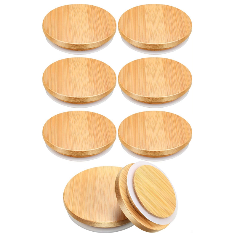 6 stuks 80 mm bamboe deksels voor Gü potten, potten met siliconen afdichting, lekvrije luchtdichte herbruikbare houten afdichting voor glazen potten, drink- en voedselopslag (dennen