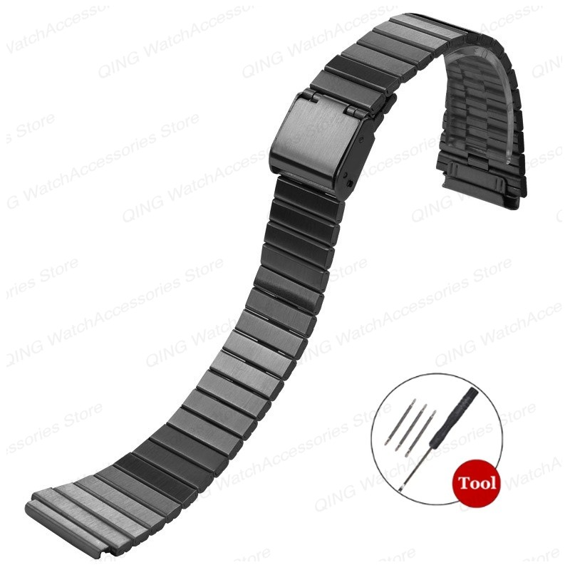 Bracelet en acier inoxydable, 18mm 20mm, pour CASIO F-91W/A158/A159/A168/A169/B650/AQ230 /AE500W, Bracelet de montre en métal Ultra-fin: GREEN BLUE / 18mm