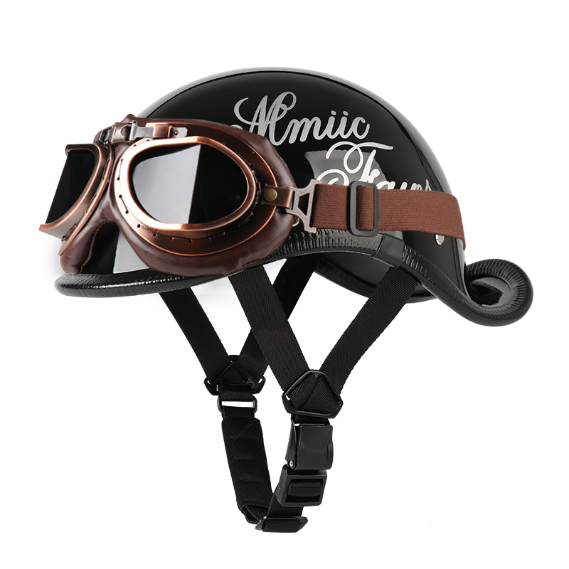 VGV moto demi-casque lunettes incluses véhicule électrique vélo Locomotive pour Cruiser rétro homme femmes scooter rue: Marron / M