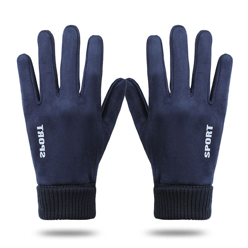 Mand vinter holde varmen berøringsskærm plus fløjl indvendige handsker ruskindsstof udendørs enkel stil herre tykkere glidehandsker: Marine blå