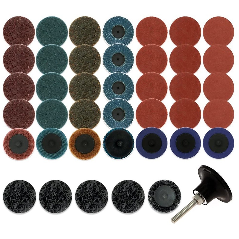 41Pcs Sanding Discs Set 2 Inch Quick Change Discs Roloc Surface Conditioning Discs with 1/4 Inch Tray Holder