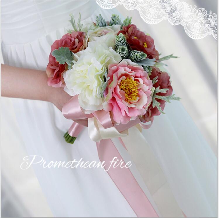 Handgemaakte Bruiloft Boeket Kunstmatige Bloem Roos Bruids Boeket voor Bruiloft Decoratie PH7