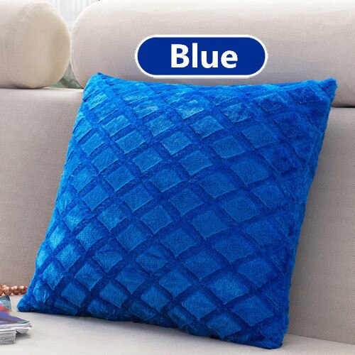 1Pcs 43*43cm Plaids Pattern Soft Short Velvet Throw Pillow Cushion Cover Seat Car Home Sofa Bed Decorative Pillowcase 40059: Blue
