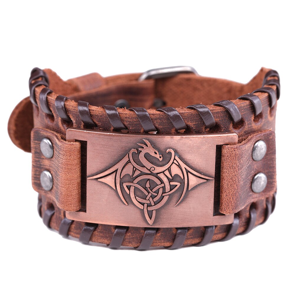 LIKGREAT Vintage Wicca Symbol Triqueta Pterosauria Dragon Charm Bracelets for Men Black Brown Leather Wrap Bracelet Cool Jewelry: 11