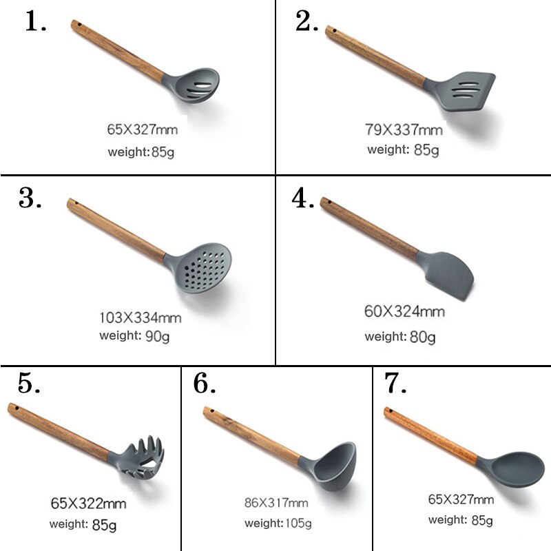 7PCS Silicone Spatulas Cooking Utensils sets Wooden Handle Non-Stick Spatula Spoon Colander Kitchen Cooking Tools Gadget BS