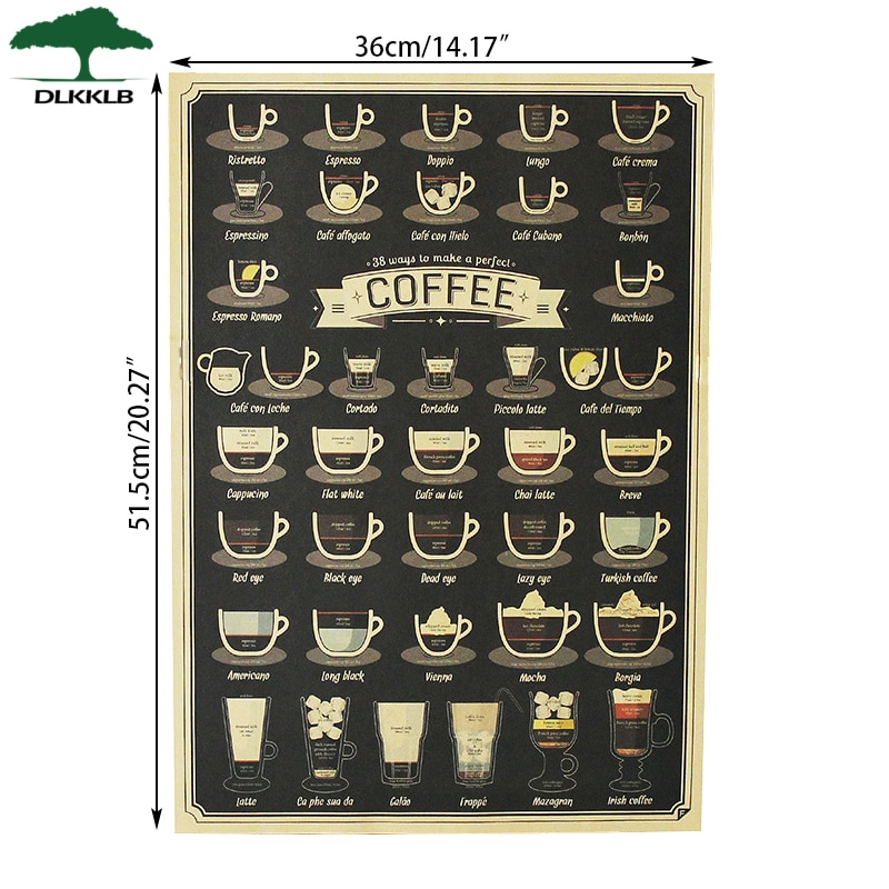Dlkklb vintage plakat kaffe samling barer køkken tegning plakat udsmykning retro væg klistermærke 51.5 x 36cm boligindretning