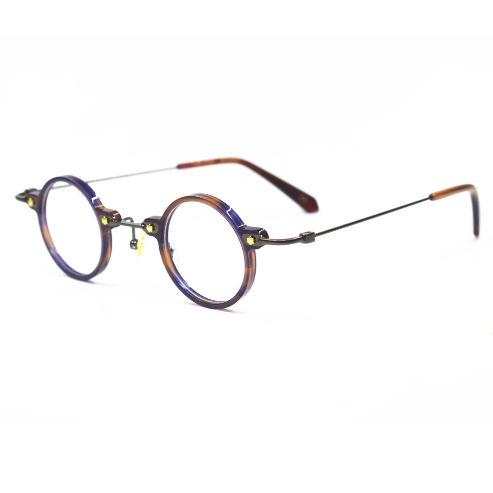 Vintage lille runde 36mm håndlavede brillerammer titaniumacetat fuld kant rx: Farverig