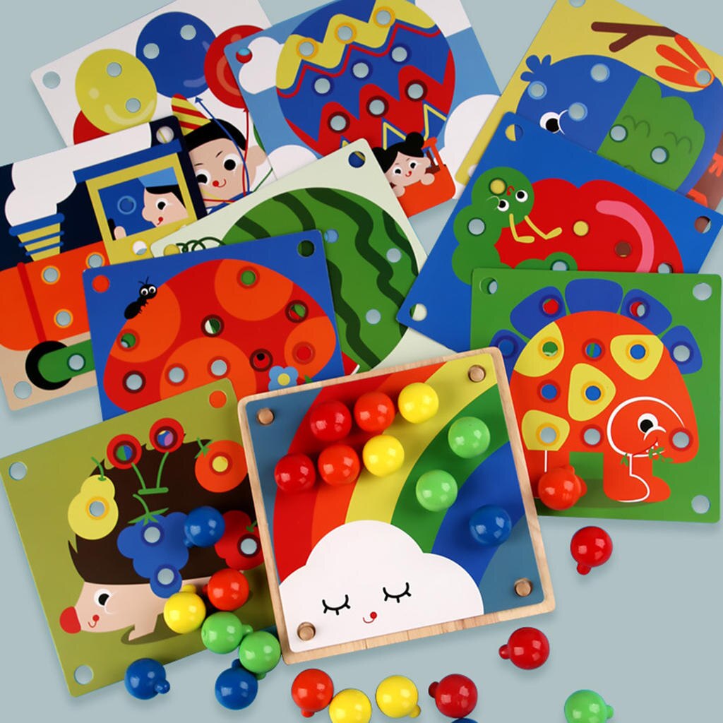 Houten Paddestoel Nagel Mozaïek Pegging Board Educatief Speelgoed Creatieve Gaven Peg Puzzel Knoppen Art Voor Leeftijd Over 3 Jaar Oud baby