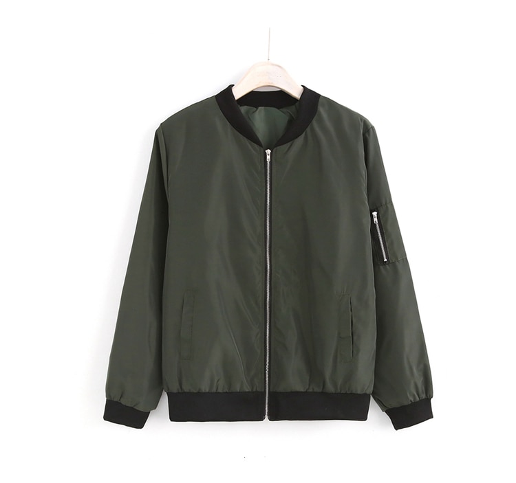 Sommer windbreaker jakke kvinder tynde jakker basic bomber jakke langærmet frakke afslappet dame jakker overtøj tøj: Grøn / L