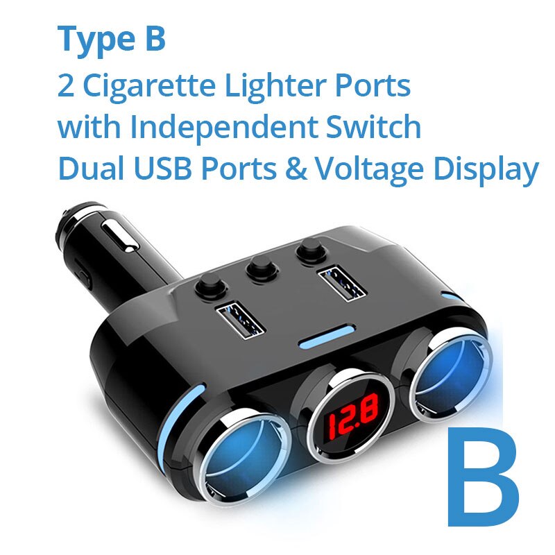 12 V-24 V Auto Sigarettenaansteker Adapter USB Car Charger Splitter Socket Plug LED Voltage Detection Dual Usb automobiles Splitter: Type B