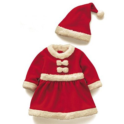 Weihnachten freundlicher Mädchen Bogen Kleider + Hütte Kleidung einstellen Neue Kleinkinder Baby Santa Claus Anzug verrotten Warme Vestidos Kostümich einstellen: Mädchen / 24M
