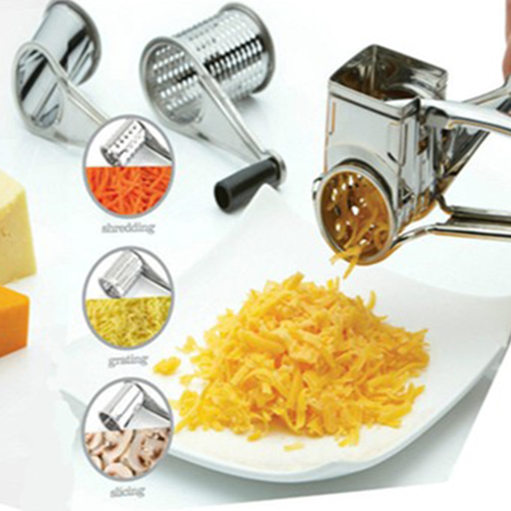 Stainless Steel Rotary Cheese Chocolate Grater 3 Drums Slice Shred Kitchen Tool