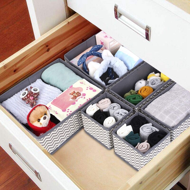 A Set of 10 Dresser Drawer Storage Boxes Fabric Wardrobe Storage Boxes for Cabinets Drawer Inserts, Collapsible Storage Boxes