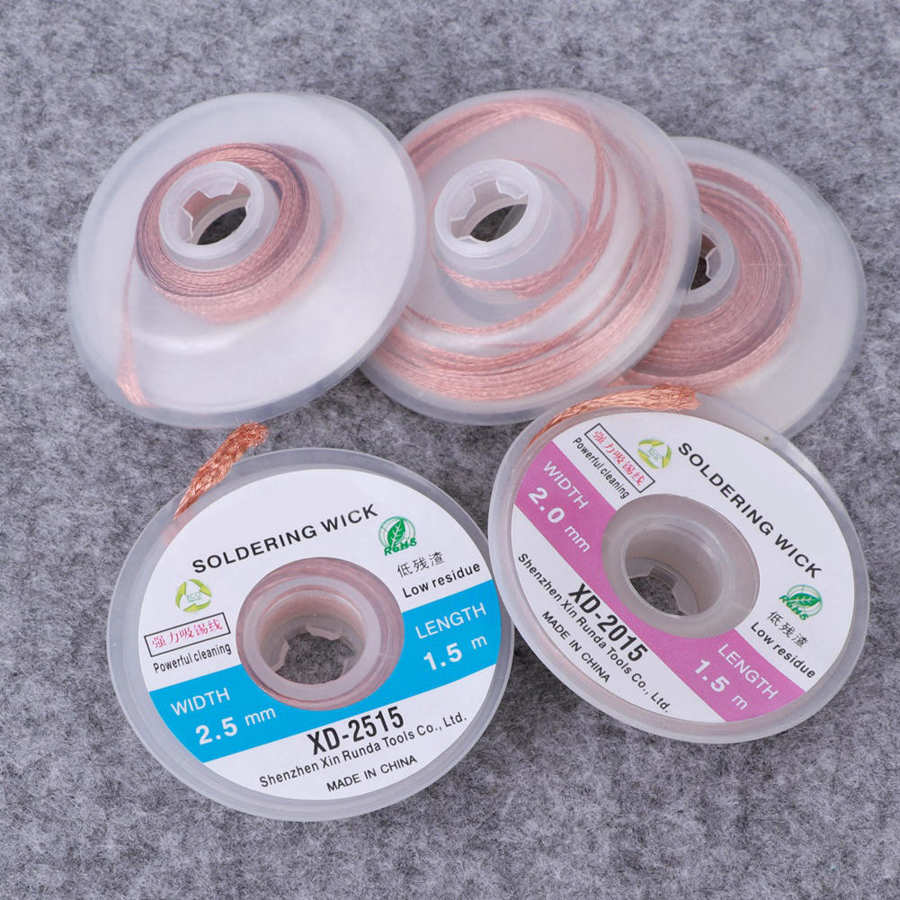 Soldering Accessory 2 Set Solder Wick Remover Desoldering Sucker Cable Low Residue No‑Cleaning 1 5 2 2 5 3 3 5mm