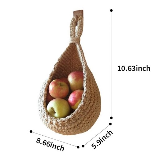 Parede pendurado cesta de legumes e frutas natural vime tecido cesta de frutas mesa de cozinha cesta de armazenamento de suspensão de parede prateleira seca: D