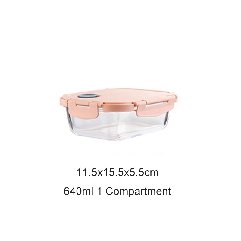 Glass Blue Lunch Box with Compartment Leakproof Food Container Microwave Bento Box Kitchen Meal Prep Storage Container: 640ml Rectangle1