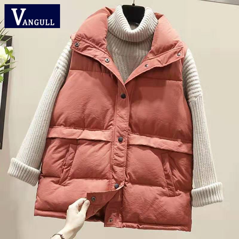 Vangull kvinder ærmeløs vest vinter varm plus size dun bomulds vatteret jakke kvinde veste mandarin krave ærmeløs vest