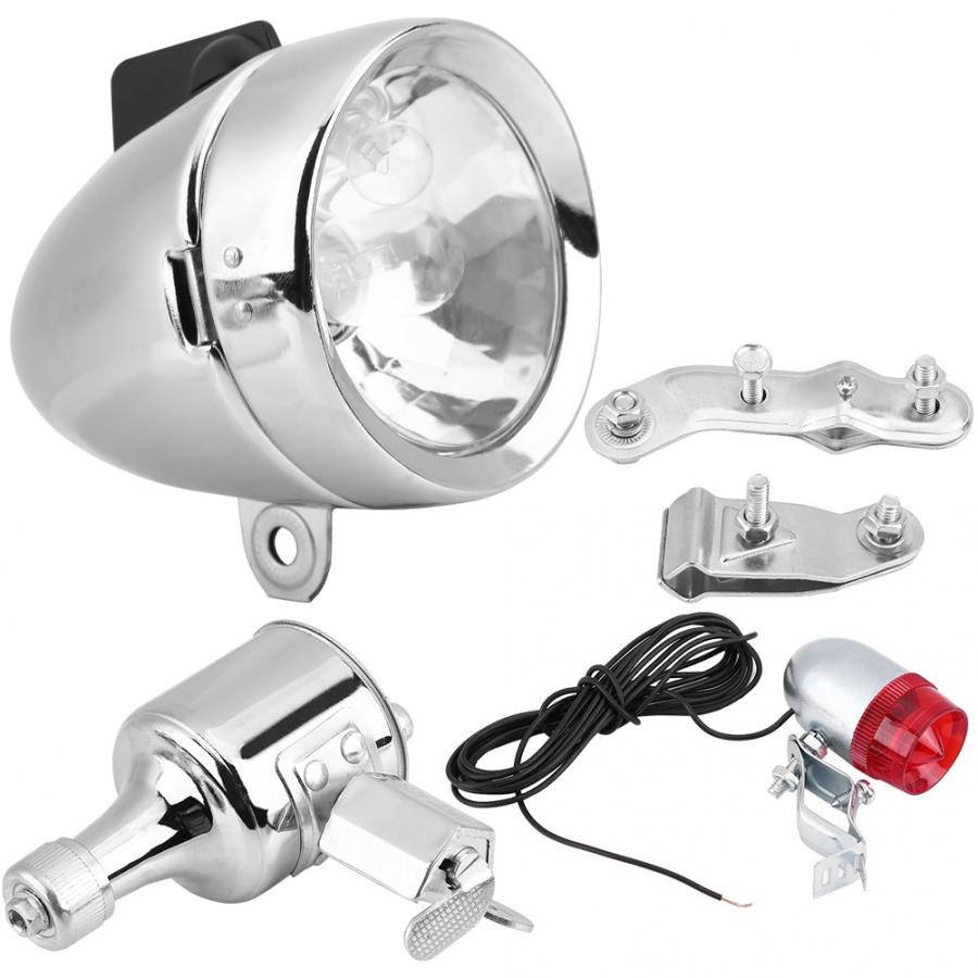 12V 6W Friction Generator Dynamo Headlight Tail Light Kit for Bicycle Motorized Bike