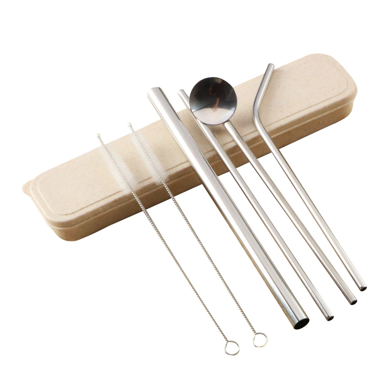 Gjenbrukbare drikkestråer av metall rustfritt stål fast bøyd rett drikkestrå med rengjøringsbørste festtilbehør: Sølv